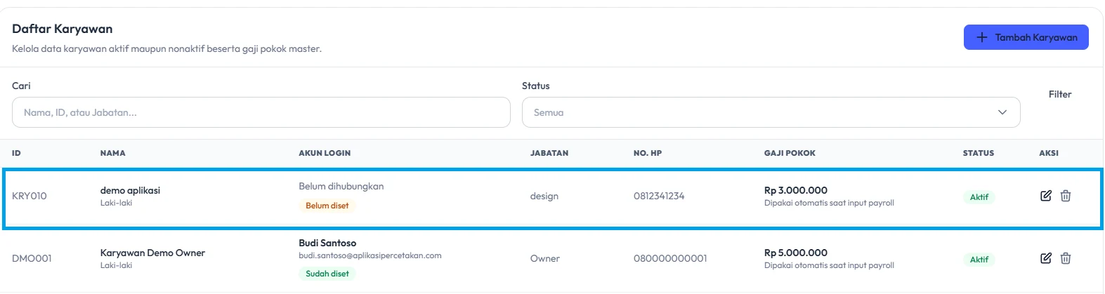 Simpan data