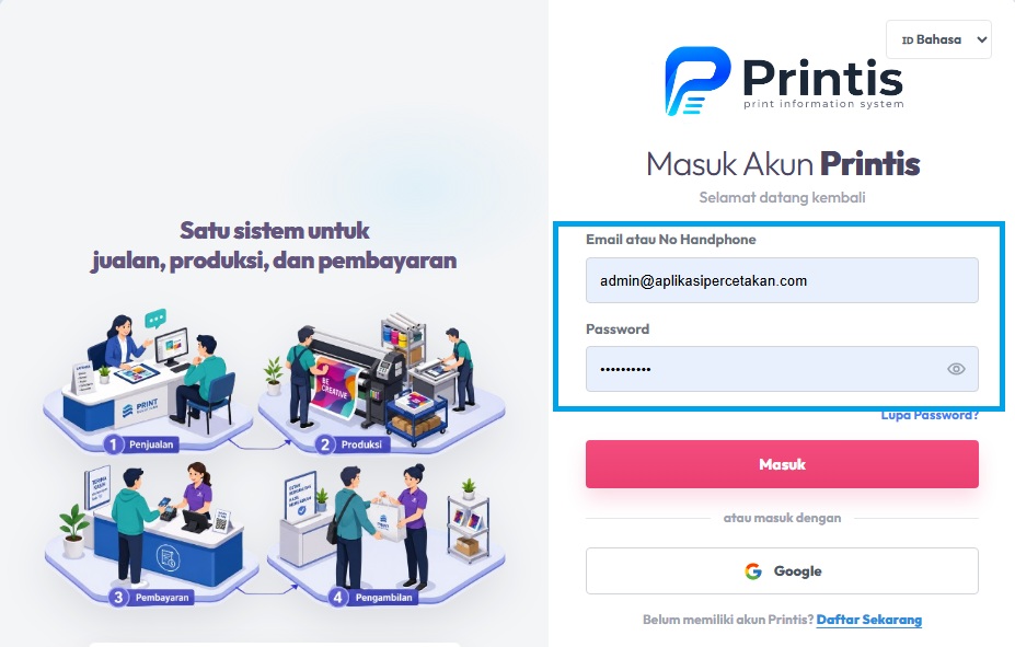 Isi Email dan Password