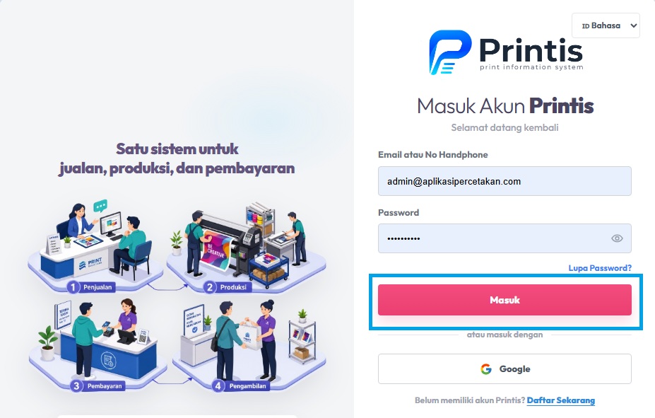 Klik Masuk ke Dashboard