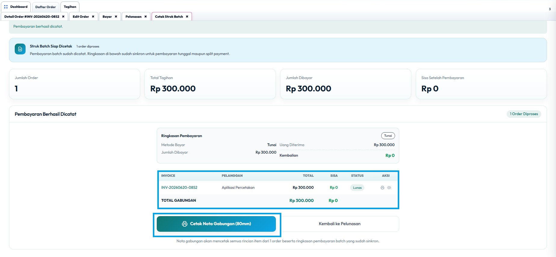 Cek status dan cetak Nota