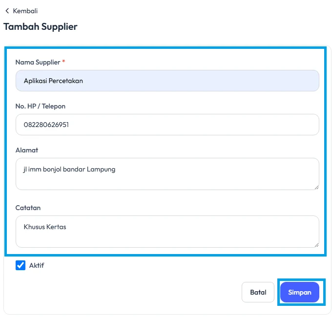 Isi data Supplier